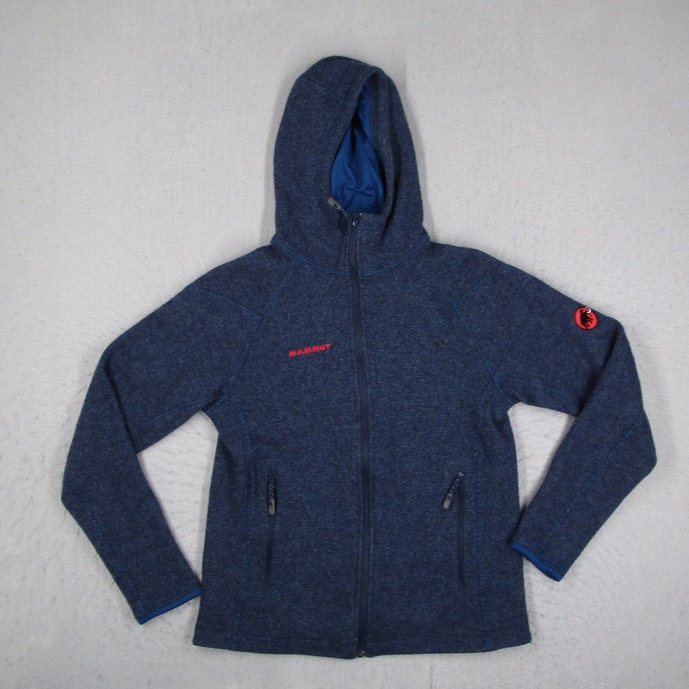 Mammut Chamuera ML Hooded Jacket Womens Medium Blue Wool Blend Fleece 1010-14570